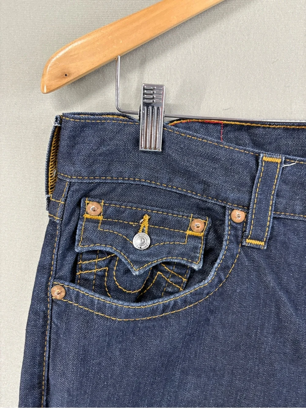 True Religion Men Jeans Straight Sz 34X34 Dark Denim Flip Flap Pockets
